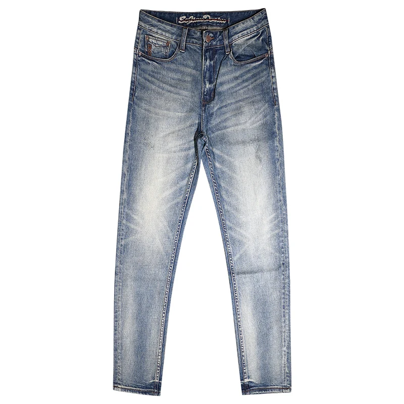 Italian Style Fashion Men Jeans High Quality Retro Wash Elastic Slim Fit Ripped Jeans Men Vintage Designer Denim Pants Hombre