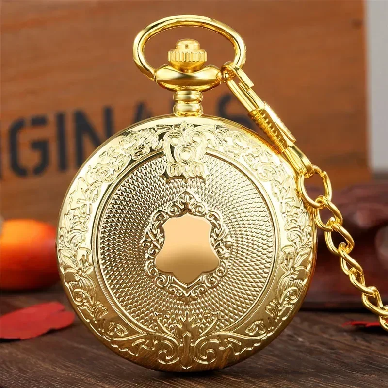 

Antique Engraved Shield Cover Black/silver/gold/bronze Men Women Roman Number Quartz Analog Pocket Watch Pendant Chain Clock