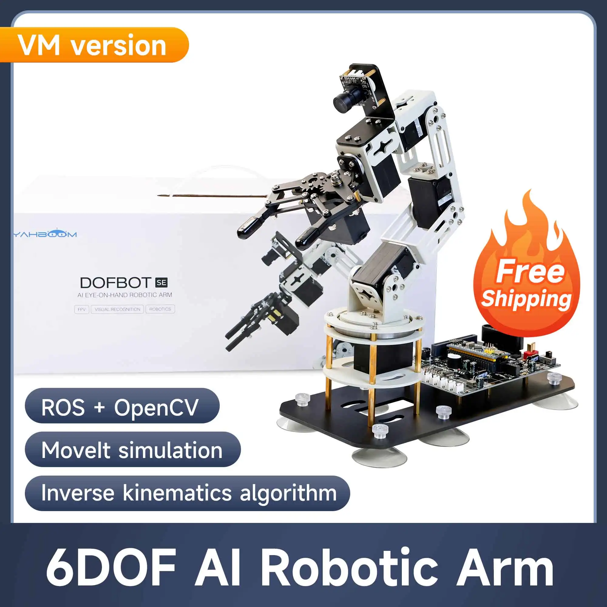 DOFBOT SE AI Vision, роботизированная рука, виртуальная машина, версия 6DOF с системой ROS, использует Программирование питона для компьютера Windows