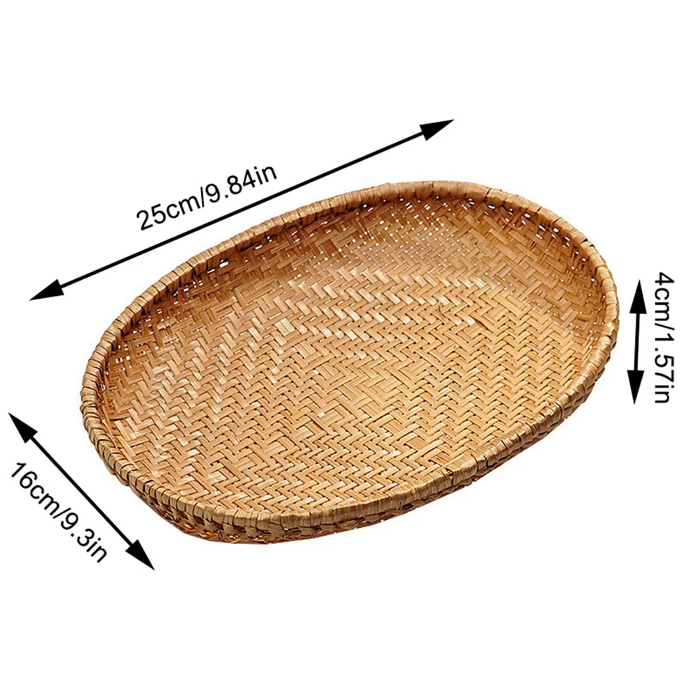 Bamboo Serving Tray Breakfast Woven BambooTrays Decorative Woven Trays Handmade Ellipse Portable For Bamboo Home Decor