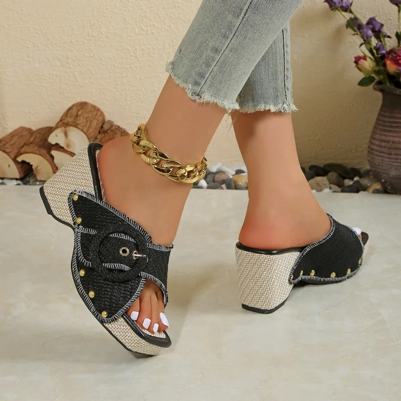 

36-43 Plus Size Shoes for Women Summer 2026 Fashion Slip on Platform Wedge Comfortable Peep Toe Sandals Casual Women Slippers
