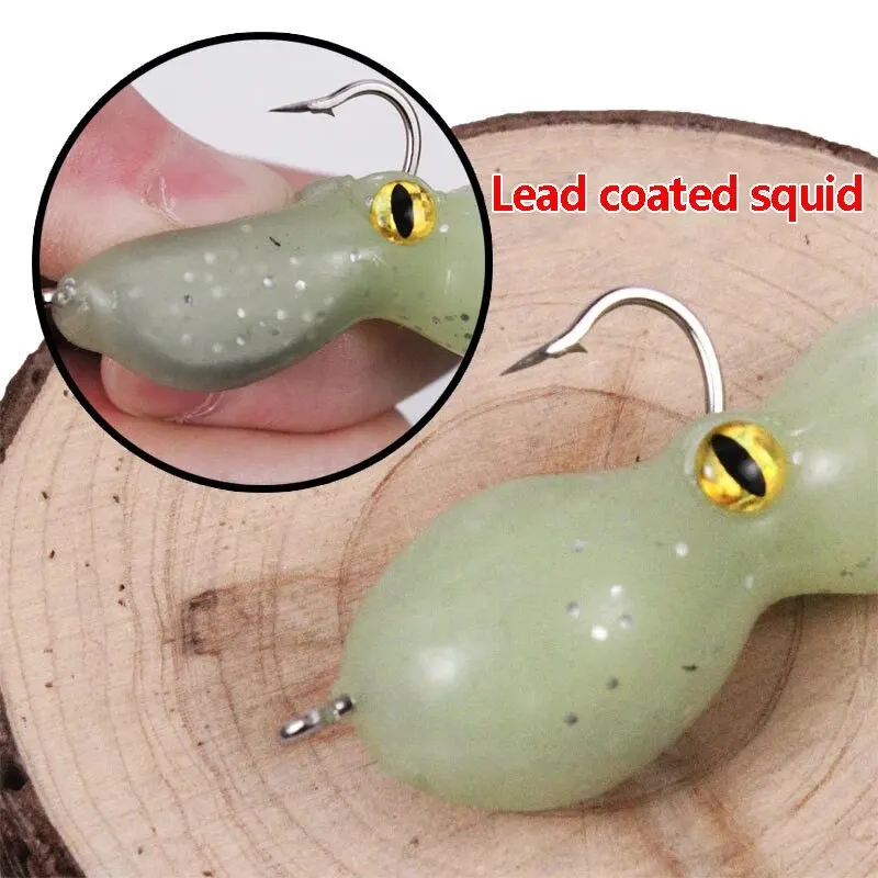 Lead Covered Squid Soft Bait Iron Plate Double Hook 21g/11cm Sea Fishing Boat Fishing Simulation Bait Deep Sea Soft Bait image 2