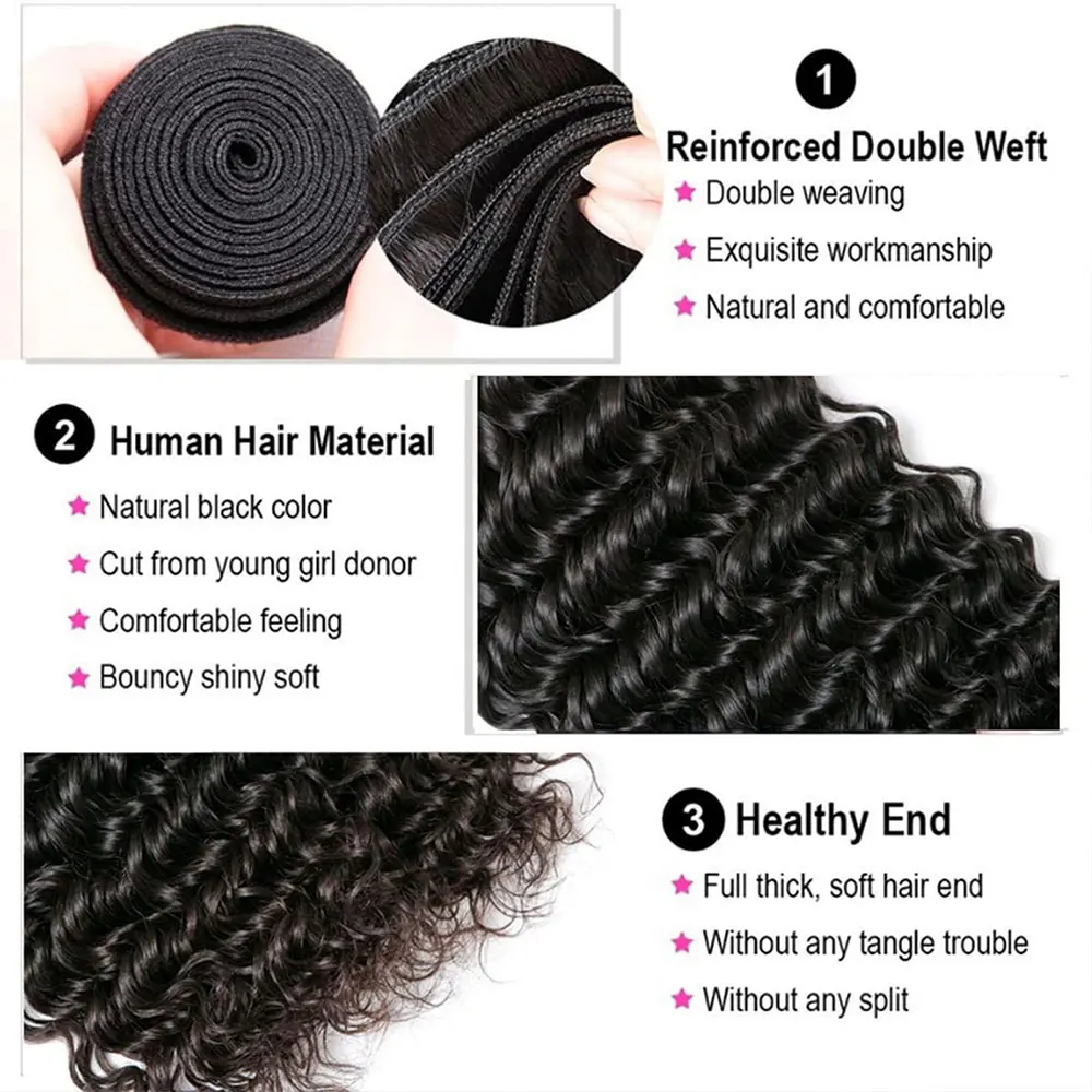Jerry Curly Human Hair Bundles Natural Color Braids Curly  Brazilian Virgin Combo pack Quick Weave Human Hair Extensions