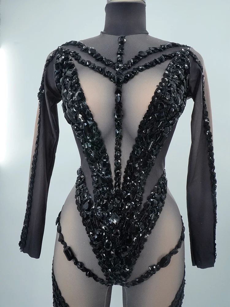 Shiny Black Jumpsuits Fashionable Rhinestones And Sexy Tights Are Perfect For Birthday Parties Bars And Pole Dancing Festivals