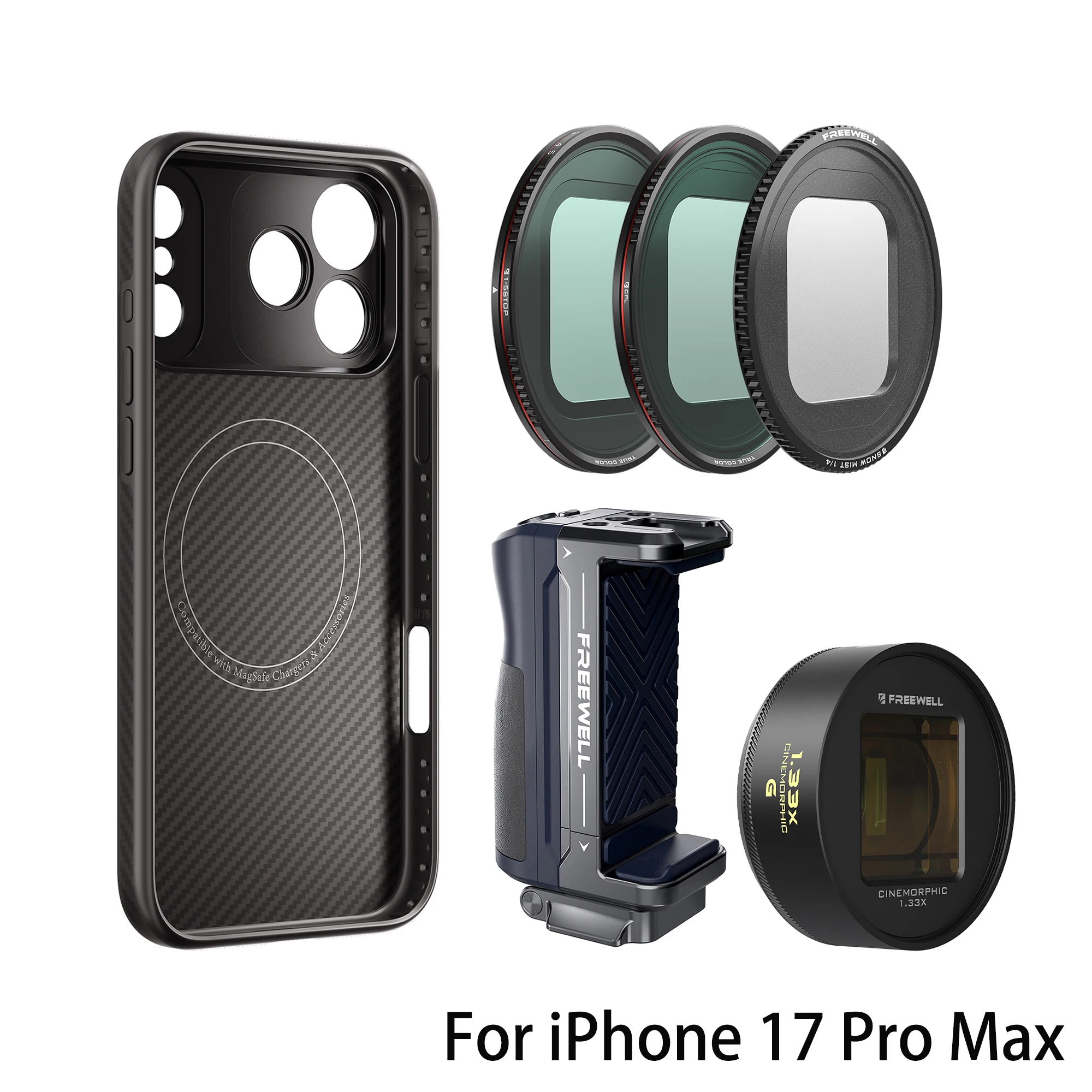 iPhone 17 Pro Max 用freewellケース Freewell Filmmaker Photography Kit 17mm Mount Phone Case and 1.33x
