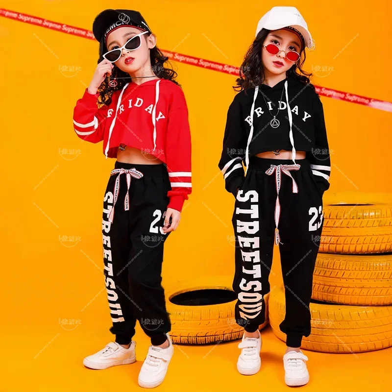 Girls Hip Hop Crop Hoodies Clothes Sets Kids Sweatshirt Joggers Street Dance Pants Child Jazz Outfits Teen Streetwear Costumes