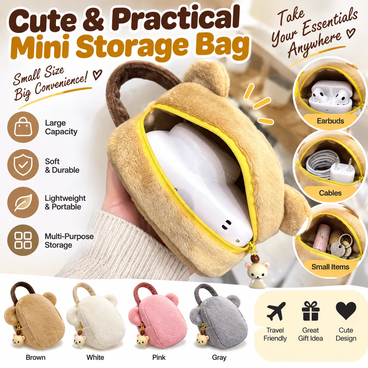 Rilakkum Japanese-style Cute Sundry Storage Bag Cartoon Bear Large-capacity Cosmetic Bags Portable Polaroid Storage Bags Gifts