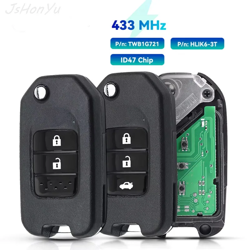 

JsHonYu HLIK6-3T TWB1G721 433MHz ID47 Smart Remote Key for Honda Civic Accord CR-V HR-V Jazz City Vezel XR-V Jade Keyless Fob
