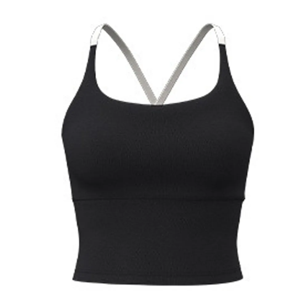 

Solid-color Nude Sports Vest Soft Fabric High-elasticity Yoga Bra Crisscross Back with Breast Pads Fitness Underwear for Women