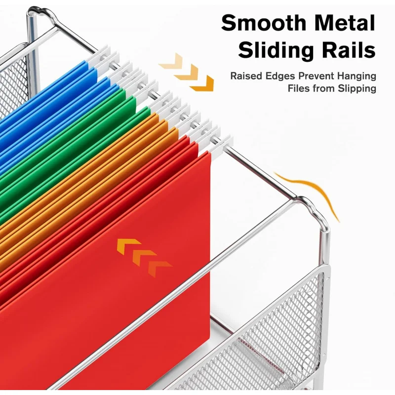 Hanging File Folder Organizer, Metal Mesh Desk Storage Letter Size Files, Filing Crate Frame Office, Home, School, Silv