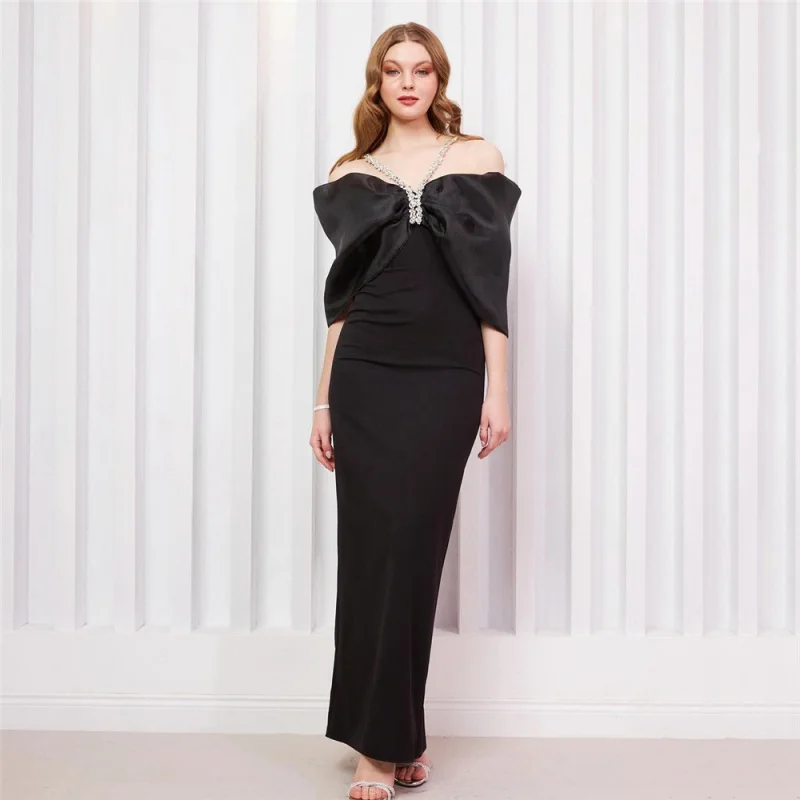 

European and American New Design Sense Bowknot Rhinestone Off-Shoulder Bandage Dress for Banquet Party