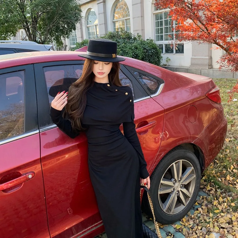 Ele Sexy Gebreide Lange Dr vrouwen Hoge Taille Slim Fit Herfst Winter Nieuwe Sle Retro Ci Pendelen H-ape Bodycon Dr