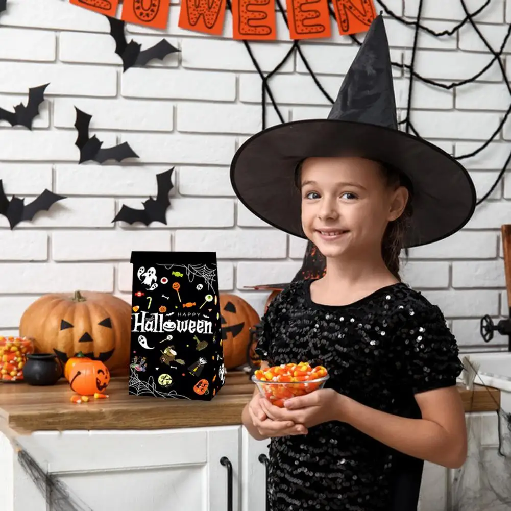 حقيبة تخزين الحلوى مع ملصقات ، أكياس حلوى الهالويز الزخرفية ، أكياس معالجة ورقية صغيرة ، خدعة أو حلوى ، لوازم الحفلات ، مجموعة واحدة #2