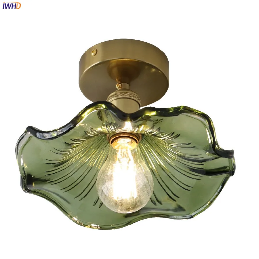 IWHD Green Glass Copper LED Ceiling Lights Fixtures Home Lighing Bedroom Corridor Balcony Living Room Lamp Lampara Led Techo