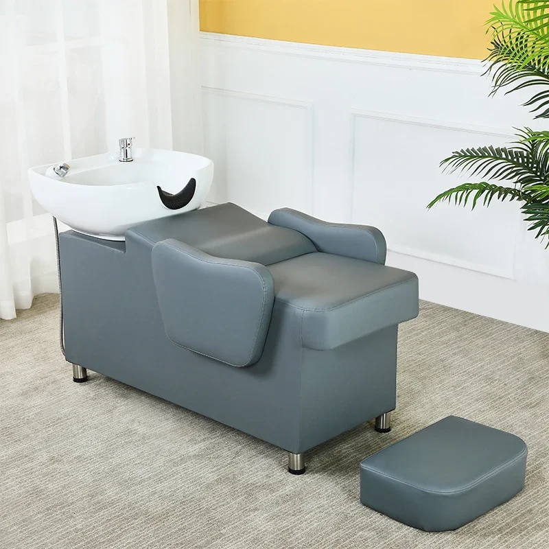 Cadeira Shampoo Cama para Salão, Apoio Pescoço, Estilo Terapia Cinza, Simples, Sillon Preto, Mobiliário Lava Retrátil