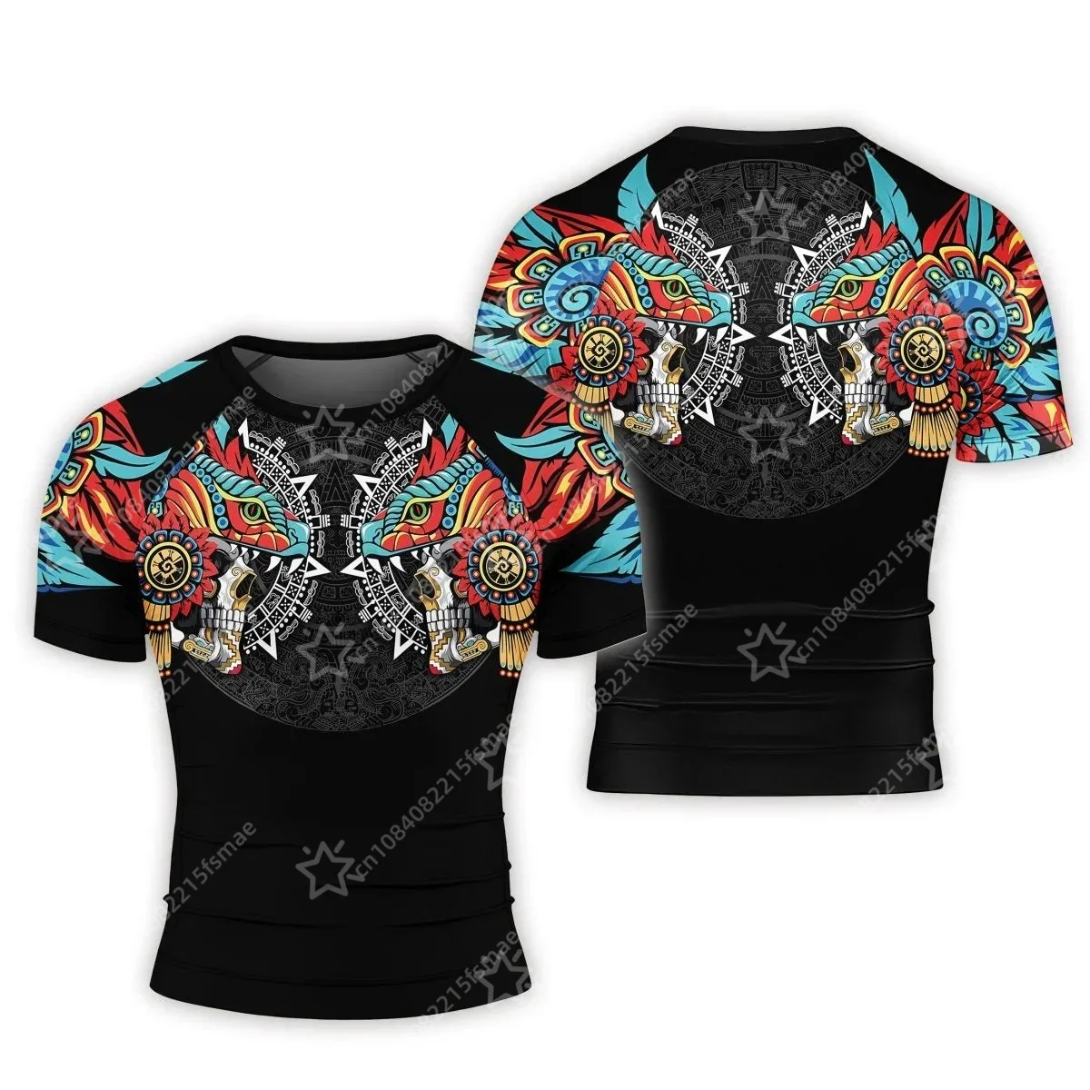 Men 3D Aztec Warrior Training Tees for Men Mayan Calendar Shirt BJJ Jaguar Warrior Print Fitness Gym Workout Sports Graphic Top