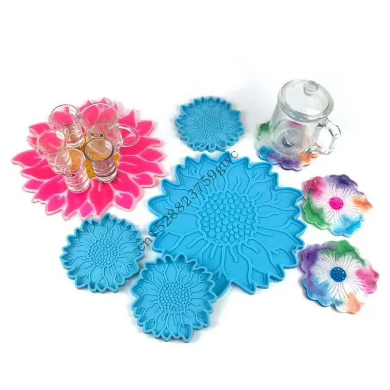 

D0UF 5 Pcs for Sun Flower Tray Epoxy Resin Mold DIY Serving Plate Casting Silicone Mo