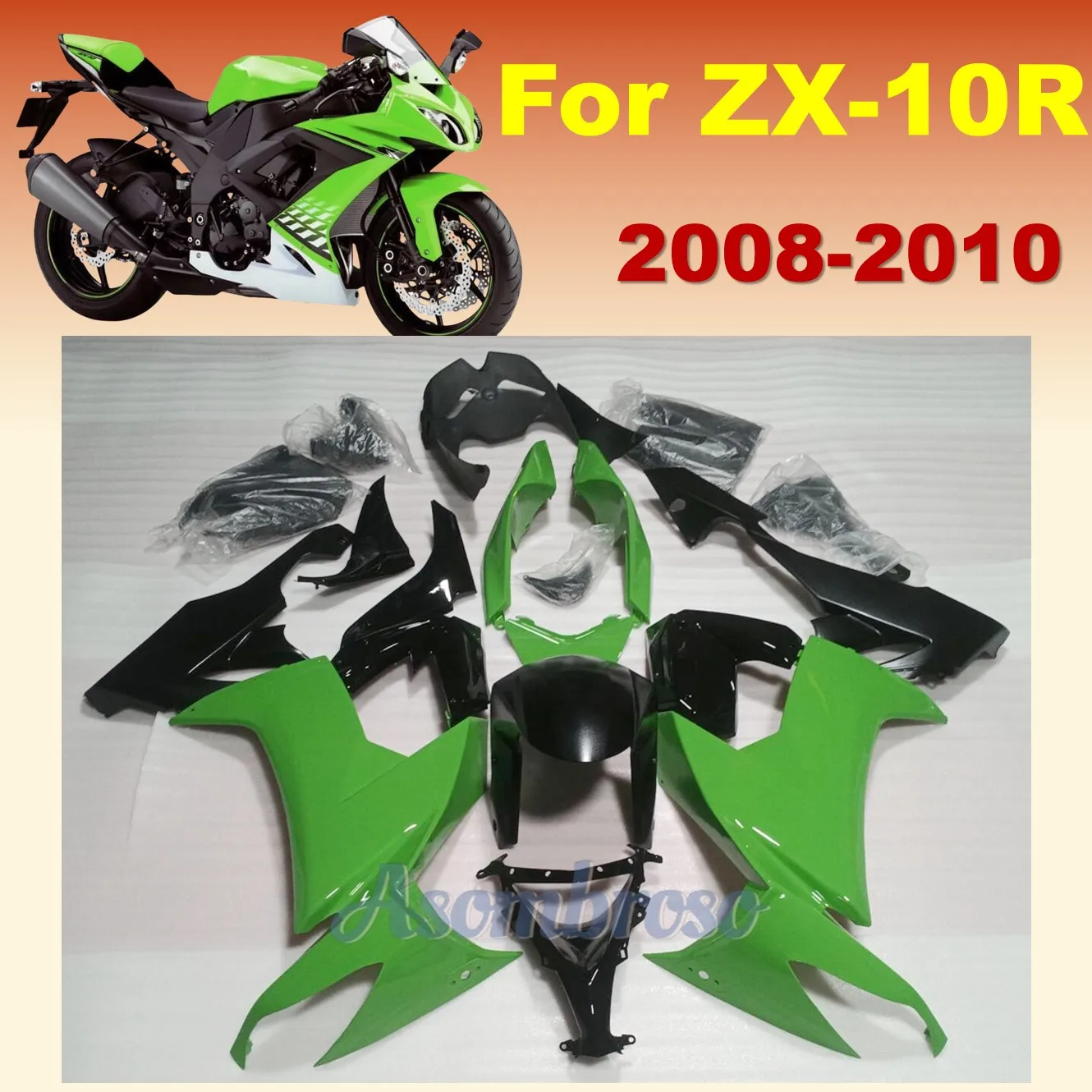 For Ninja ZX10R 08 09 10 ZX1000F ZX-10R 2008 2009 2010 ZX1000E Green Black Motorcycle Fairing Body Kit ZXMT