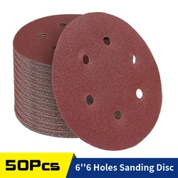 Disques de ponçage de 6 pouces à 6 trous, auto-agrippants, grain de 80 à 2000, papier de verre de 150mm pour ponceuse orbitale aléatoire, polissage automatique du bois, 50 pièces