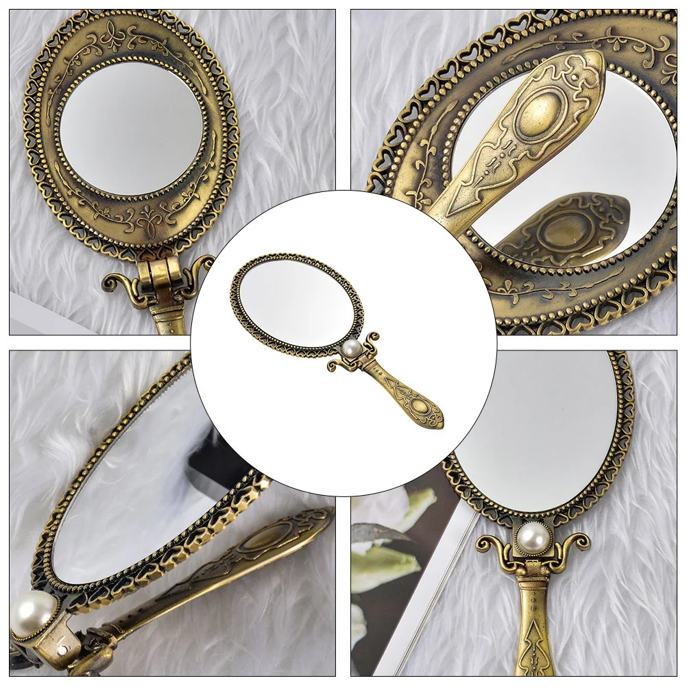 1 stuks draagbare opvouwbare make-upspiegel retro compacte reisspiegel met dubbelzijdig zakformaat