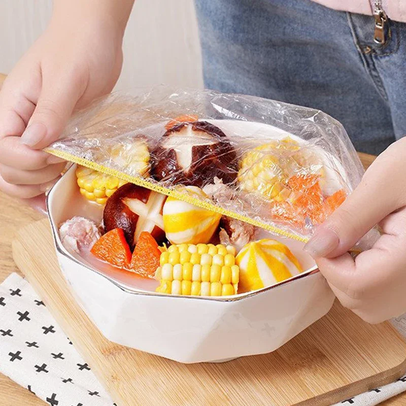 Disposable Food Cover Food Grade Home Fruit Vegetable Saran Wrap Storage Bag Elastic Plastic Wrap Shower Cap Fresh Keeping Bag