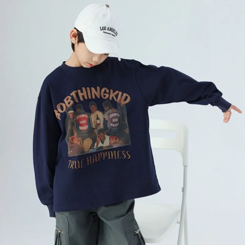 

Pure Cotton Long Sleeves for Spring and Autumn Top Shirts Kids Boy Clothes Cartoon Children's Fashion T-shirt Boys Tees Wear