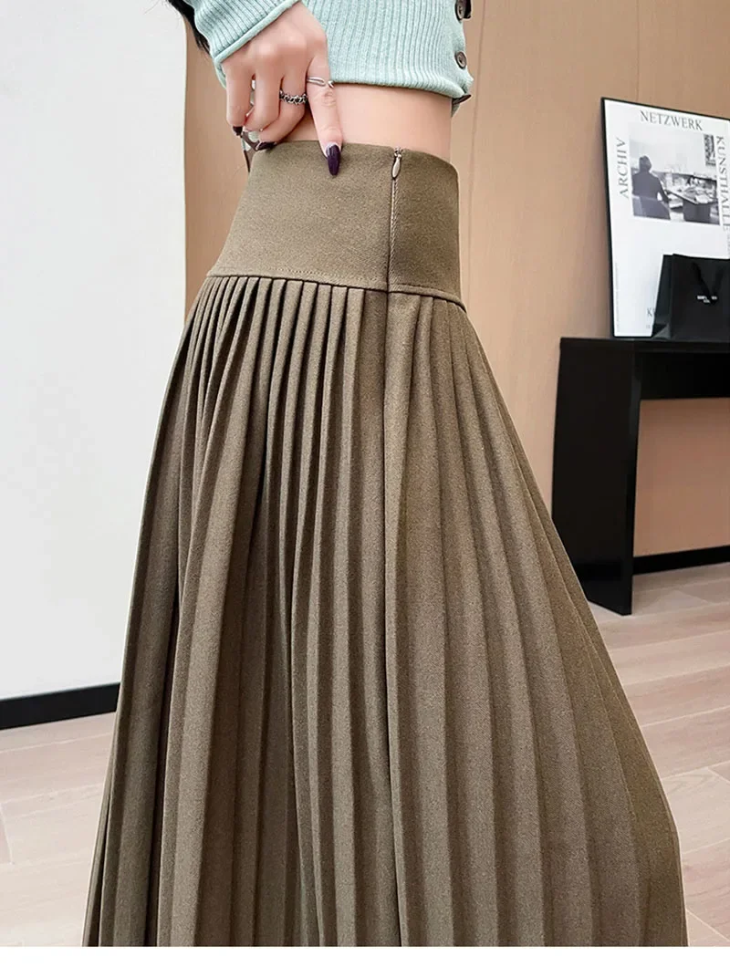 Hochgeschnittene Patchwork-Plissee-Röcke für Damen, 2026 Neue Figurformende Streetwear Lange Röcke, Einfarbige All-Match A-Linien-Röcke – Detail 3