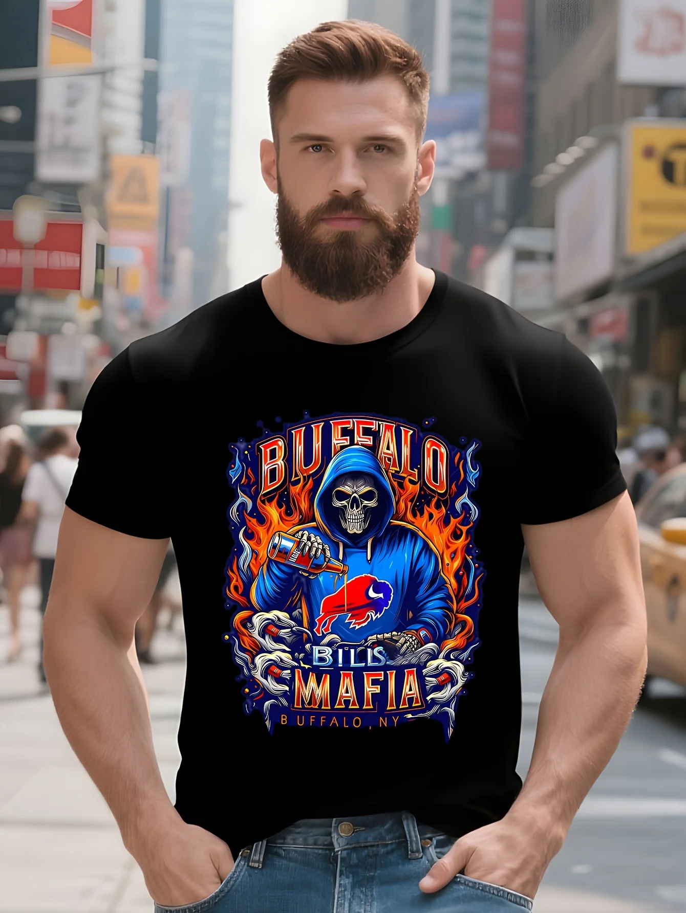 

Bills Mafia, Buffalo breathable cotton fabric washable and durable short-sleeved perfect for casual outings high-quality wide si