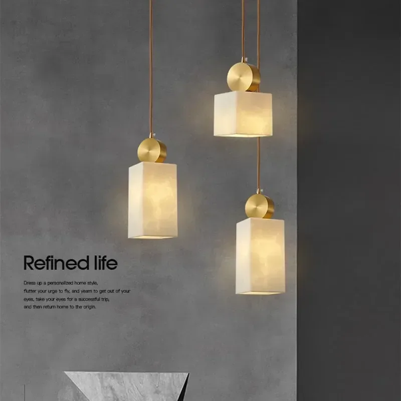 Light Luxury Nordic All Copper Marble Small Single Head Chandelier Bedroom Bedside Pendant Light For Restaurant Bar
