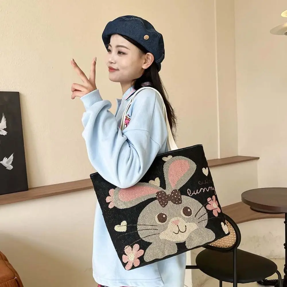 Butterfly Embroidery Ethnic Style Handbag Dog Flower Cartoon Animal Shoulder Bag Mommy Bag Rabbit Canvas Cat Tote Bag Travel