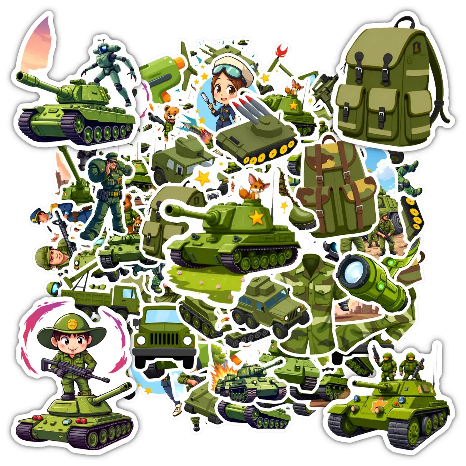 35pcs-50pcs Cartoon Soldier Stickers Playful Adventure DIY Stickers Stickers For Suitcase Fridge Phone Luggage Laptop