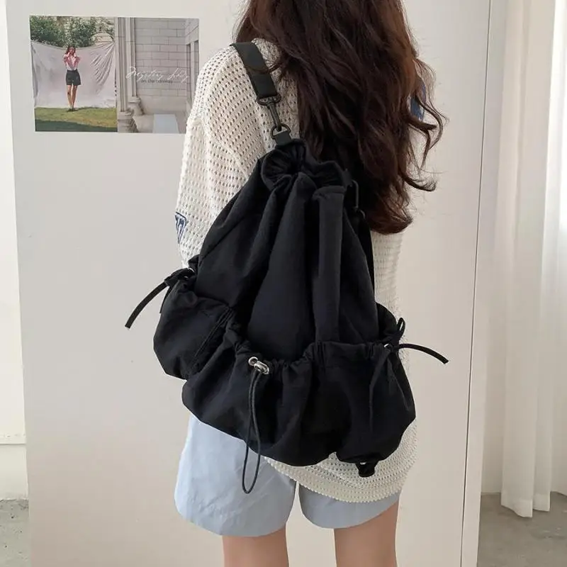 Large Capacity Design Women's Drawstring Backpacks 2024 New Trend Y2k Korean Fashion Backpack Lady Travel Back Packs