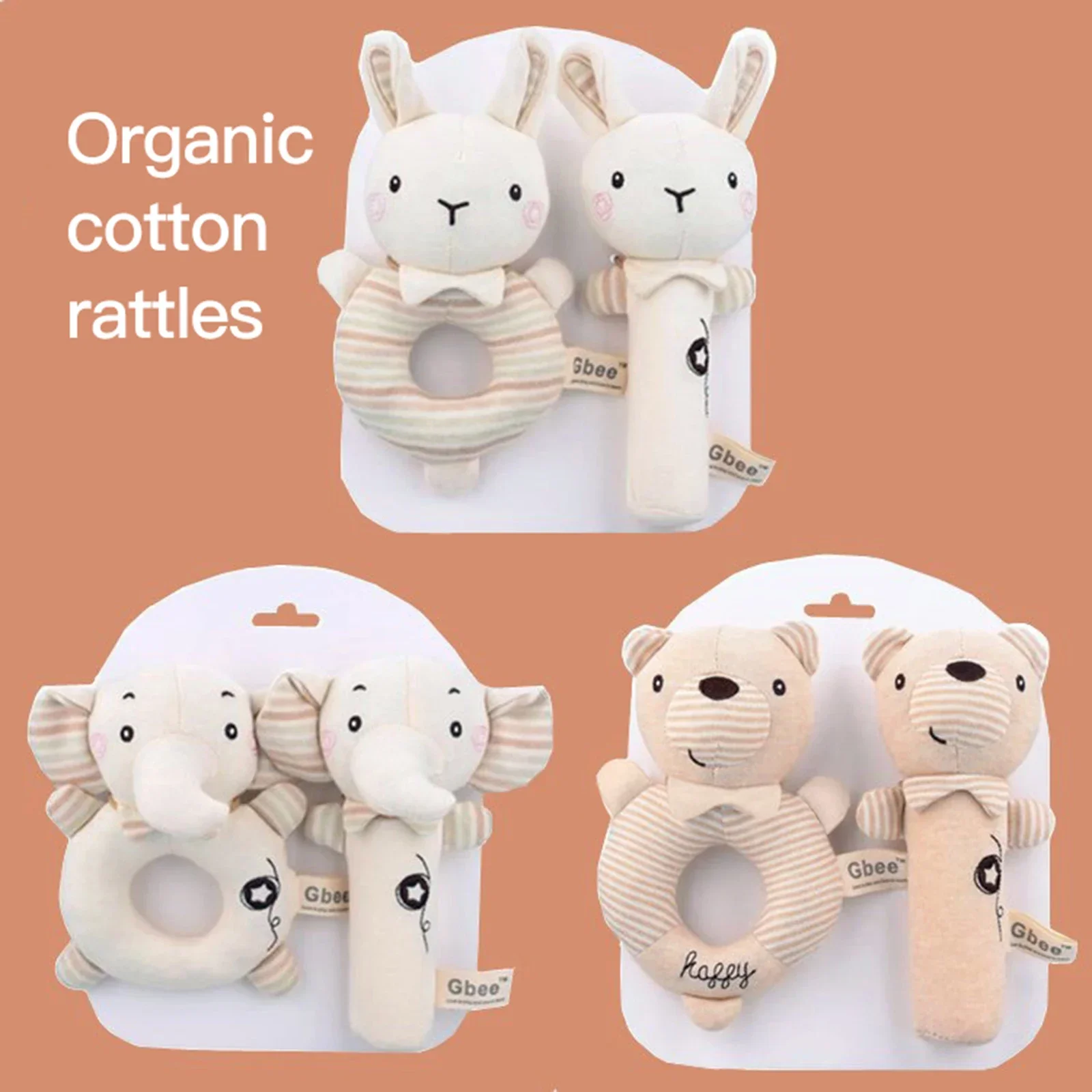 Plush Soft Rattles Toy for Over 0 Months Newborn Baby Shaker Toy Elephant Lion Bear Rabbit Cartoon Stuffed Animal Ring Rattle