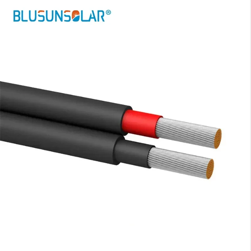 100 m/Rolle, 2 x 6 mm2, 2 x 4 mm2, Doppelkern-Solarkabel, 2 Pins, PV-Draht, Kupferleiter, schwarze XLPO-Mantel, Photovoltaik-Panel-Verbindung