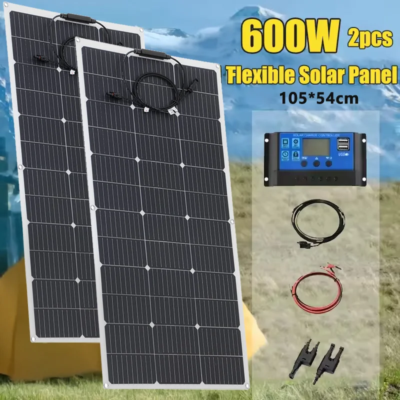 

600W 300W Portable Flexible Solar Panel Kit Monocrystalline Cells Outdoor Charger for Camping Yacht Street Light Emergency Car