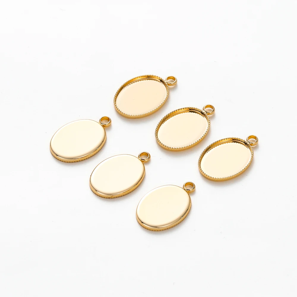 10 stks/partij 14K 18K Vergulde Cabochon Met Gat Hanger Basis Blank Lade Bezel DIY Handgemaakte Hanger Sieraden maken Bevindingen