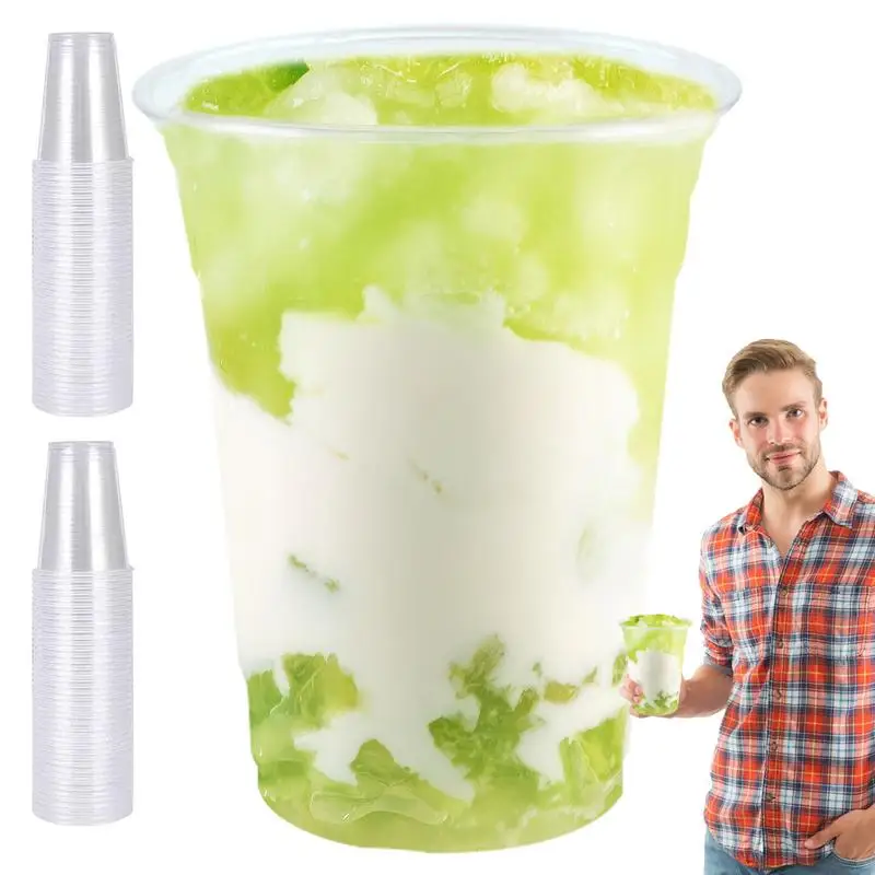 

Clear Coffee Cups 100X Clear Cold Drinking Cup Leak-proof Tableware With Lid Party Supplies For Juices Milkshakes Smoothies