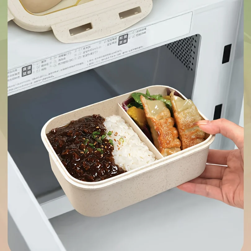 1 Stück Lunchbox mit zwei Fächern, integriertem Besteckset, wiederverwendbar und mikrowellengeeignet (mit abgenommenem Deckel), geeignet für die Küche – Detail 6