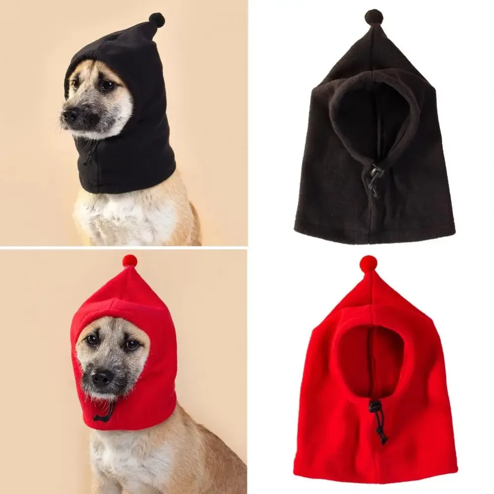 Warm Solid Color Dog Hat Drawstring Design Ear Protector Pet Cap Adjustable Windproof Pet Headgear Dog