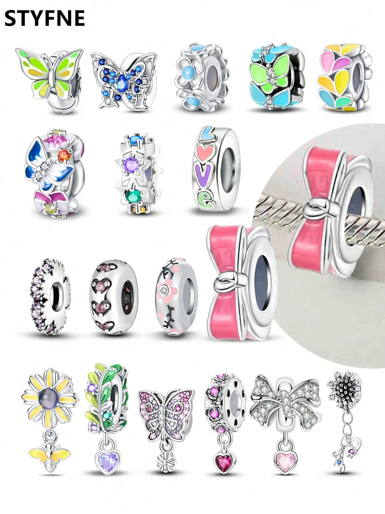 925er Silber vergoldet, Original-Charms, bunte Schmetterlinge, Perlen für Armbänder, Damenschmuck, Geschenk