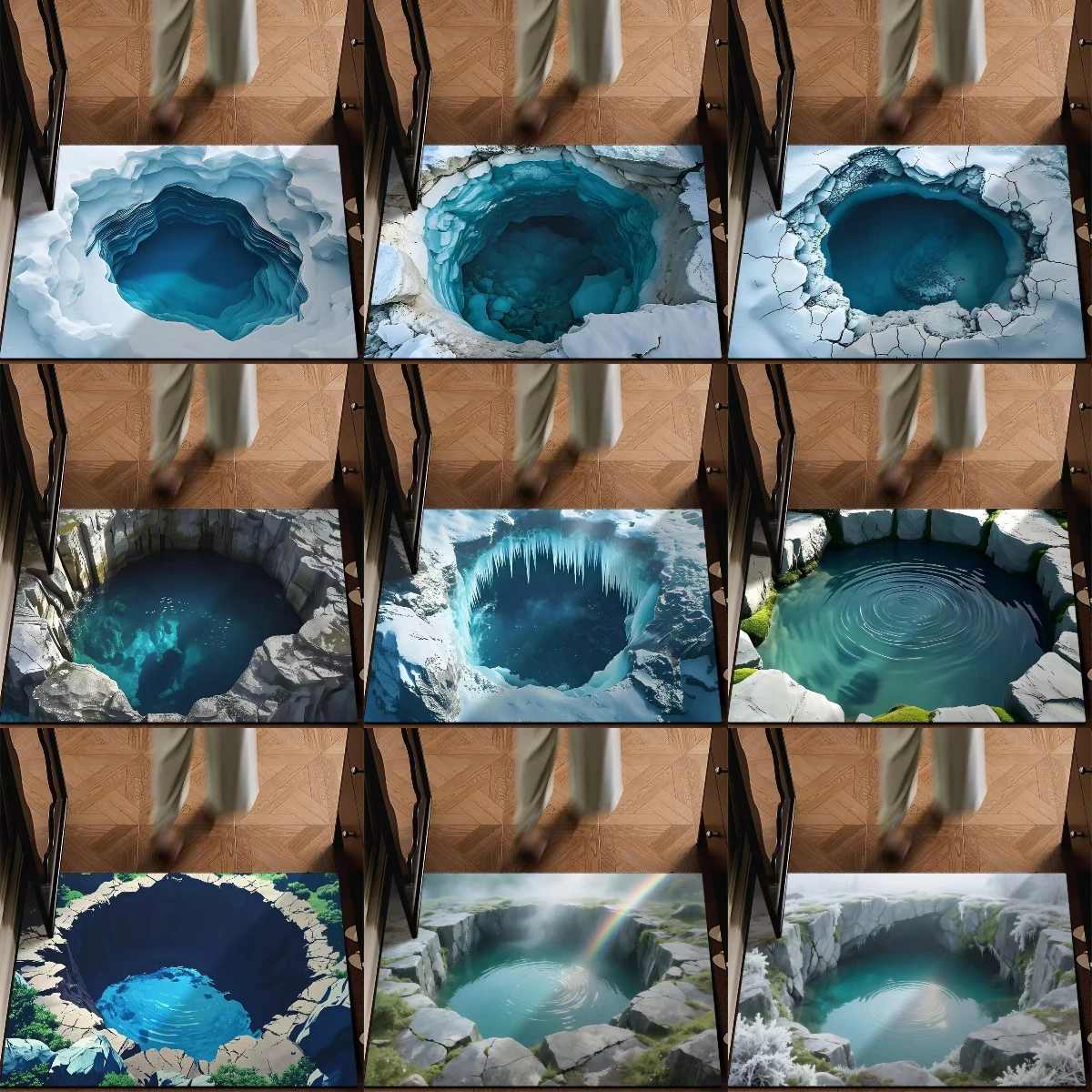 Visual Trap Kristall-Samt-Bodenmatte für die Küche, schmutzabweisende Fußmatte, Eingangsdekorationsmatte, Fußmatte, Toilette, saugfähige Matte