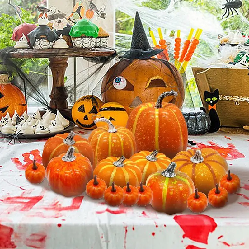 16Pcs Autumn Harvest Artificial Pumpkins Large Fake Simulation Pumpkin Thanksgiving Realistic Fall Autumn Decorations for Home