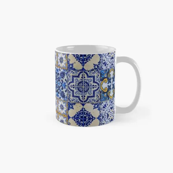 Mosaic Portuguese Tiles Classic  Mug Drinkware Coffee Picture Simple Tea Gifts Cup Handle Round Printed Photo Design Image