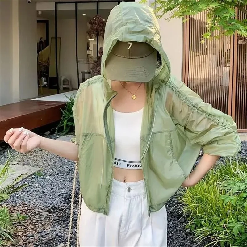 2025 Nowy letni damski płaszcz plażowy z kapturem Kobieca moda z długim rękawem Odzież przeciwsłoneczna Kurtka damska Casualowa odzież wierzchnia