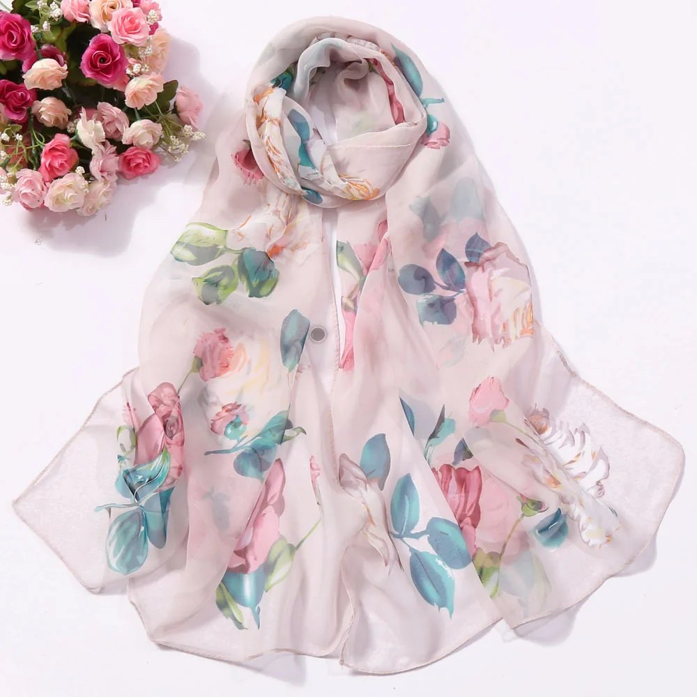 2023 New Fashion Spring/Summer Women Floral Printing Beach Silk Scarf Shawls Female Long Wraps Beach Sunscreen Hijab 64 Colors