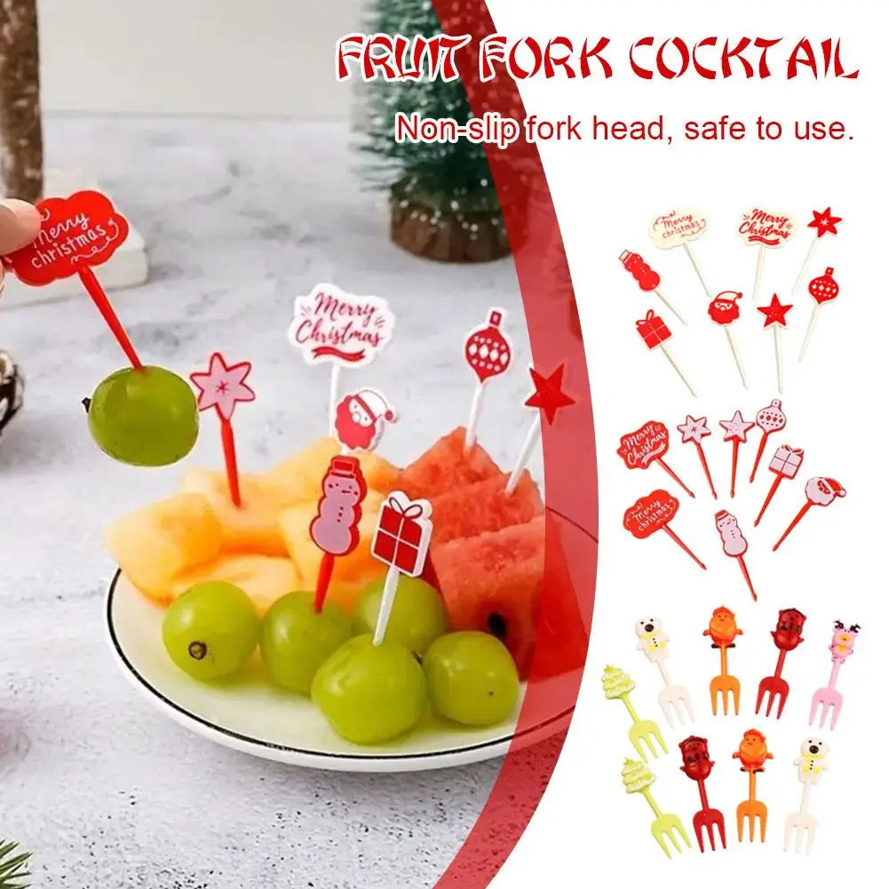 Christmas Hallowee Fruit Fork Kids Food Pick Reusable Salad Box Dessert Toothpick Cake Snack Decoration Lunch Fork Christma U5t7