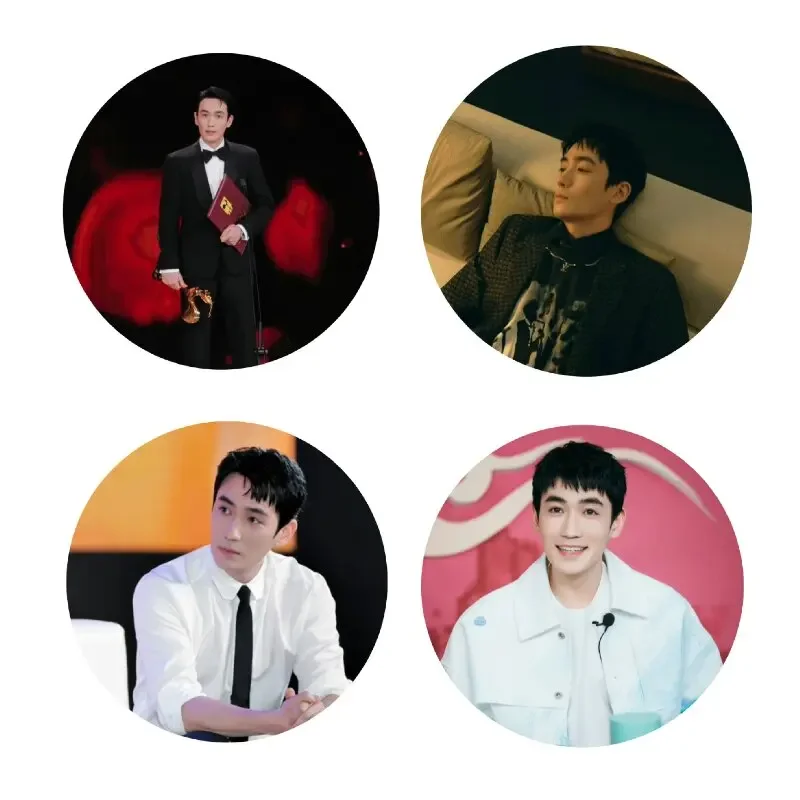 4PC/SET Zhu Yilong Poster Badge All TV Character of ZYL Drama Stills Photos Pictures Laser Fine Flash Bang Brooch Bag Decor Pins