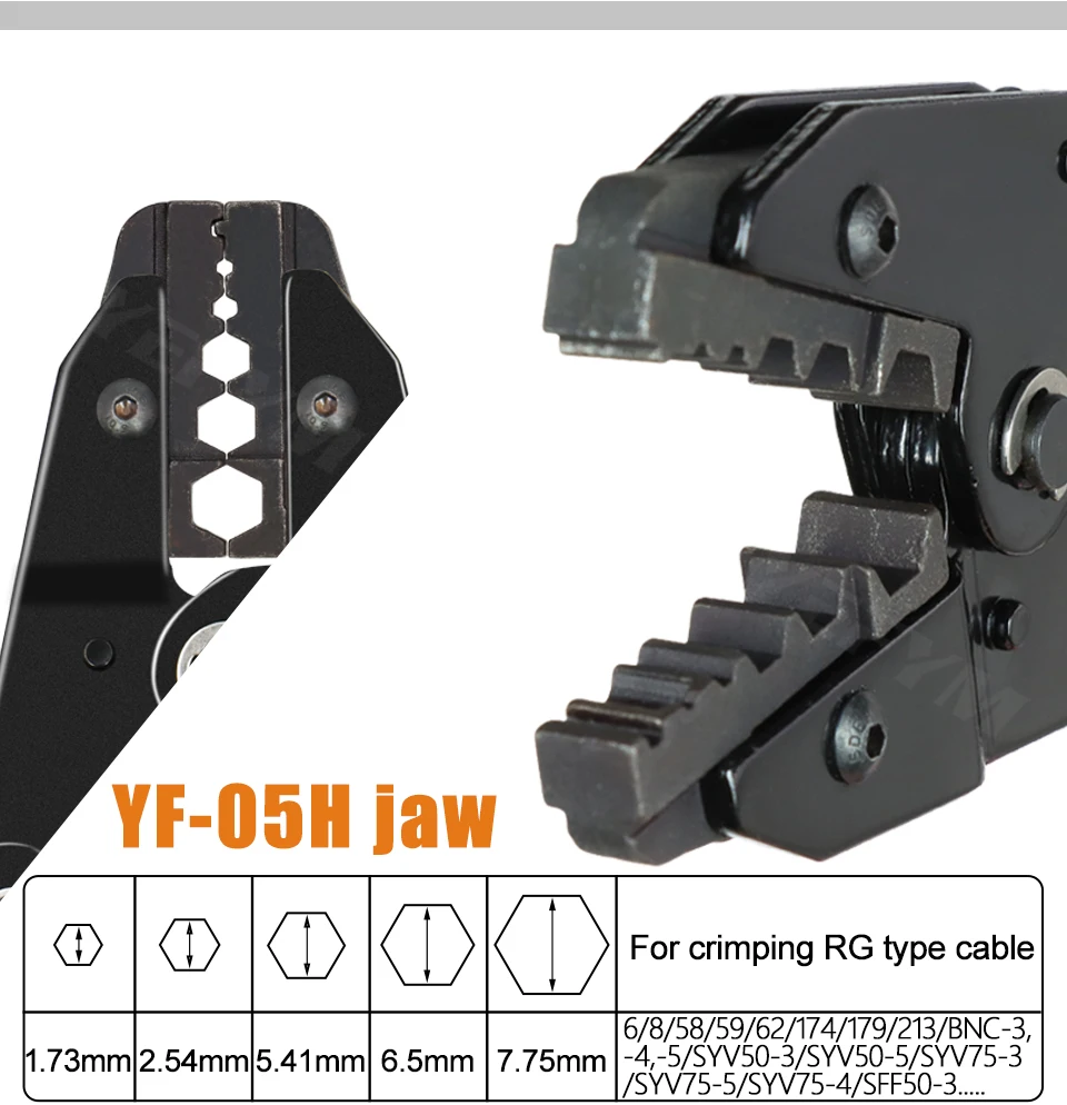 Koaxialkabel-Crimpzange YF-05H-Set für SMA/BNC RG58, 59, 62, 174,8, 11, 188, 233 und Crimp-Cutter-Abisolierwerkzeuge – Detail 3