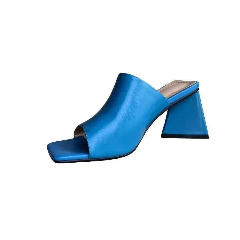 

Women's Slippers Thick Square Heel Women's Open Toe Pumps Open Toe Sandals Cowhide Real Leather Fashion Pumps Casual Slipper