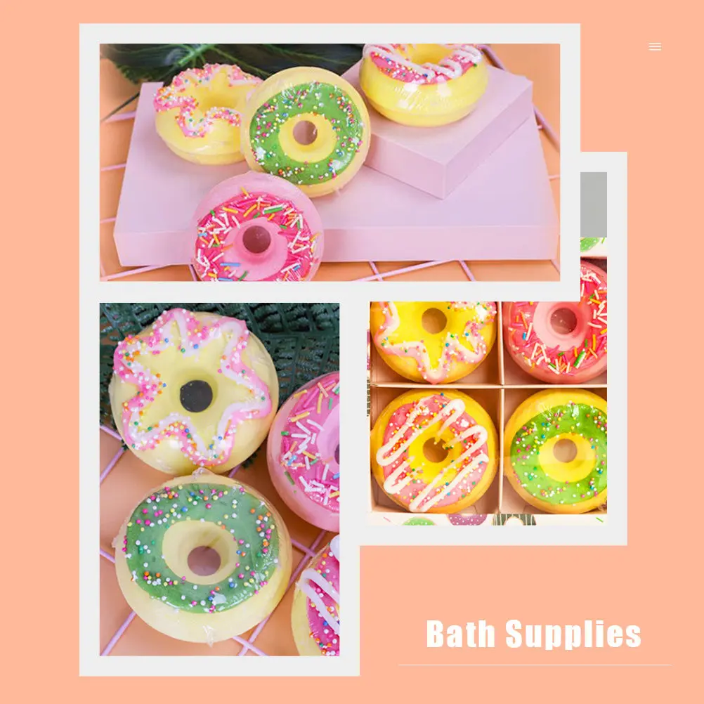 

Набор из 4 натуральных соляных шариков для ванн в форме пончиков, разные цвета, для смягчения кутикулы, снятия усталости, спа-подарок